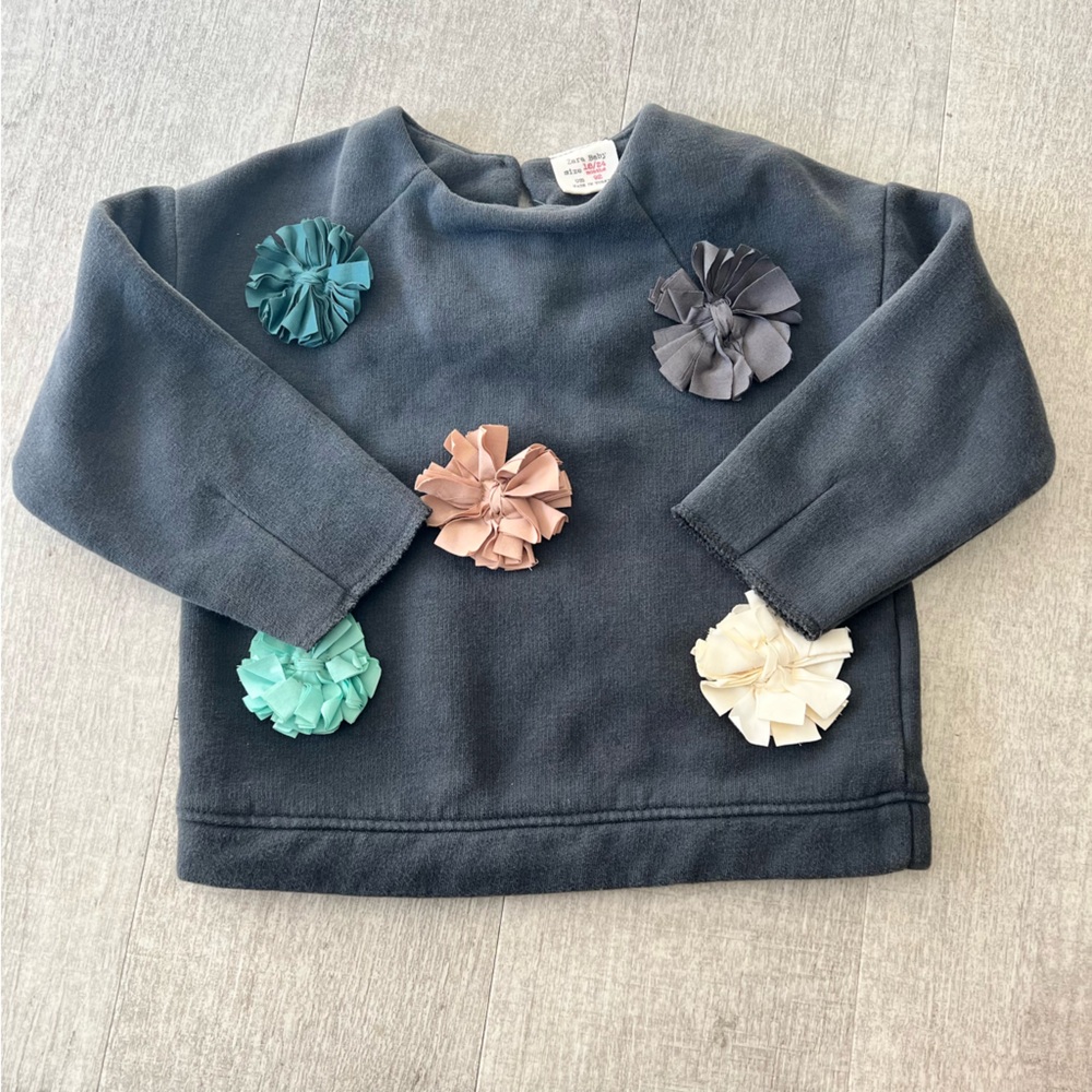 Zara Kids Sweatshirt with Floral Accents- 18-24m